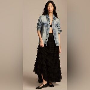 Lucky Brand Tulle Ruffle Black Maxi Skirt Stunning. NWT size M